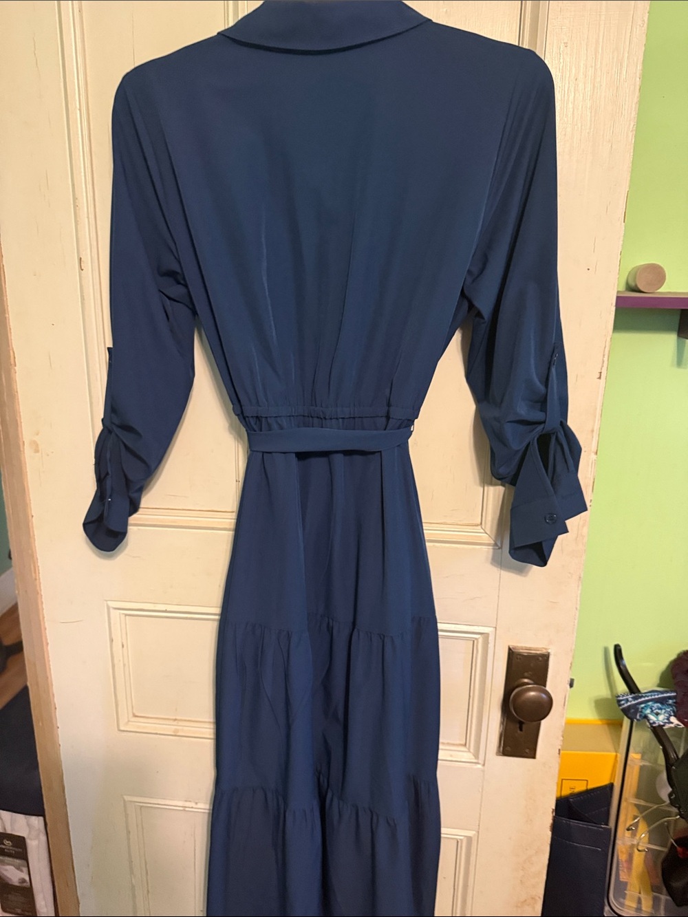 Calvin Klein Navy Blue Long-Sleeve Tie-Waist Maxi Dress - Picture 2 of 2